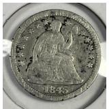 1845 Seated Liberty Silver Half Dime H10c Good G