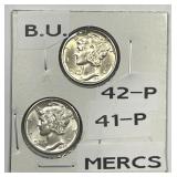 1941 & 1942 Mercury Silver Dime Pair BU