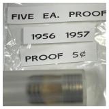 1956 & 1957 Proof Jefferson Nickels, 5 Each