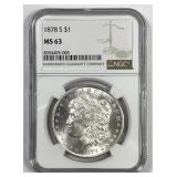 1878-S Morgan Silver $1 NGC MS63