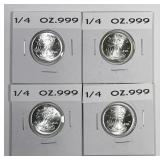 Four 1/4 oz .999 Silver Walking Liberty Design