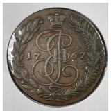 RUSSIA: 1767 5 Kopeks Catherine The Great XF
