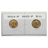 1934 & 1935 Lincoln Wheat Cent Uncirculated Pair