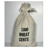 Canvas Bag of 1000 Lincoln Wheat Cent Pennies