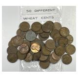Lot of Fifty Different Lincoln Wheat Cents