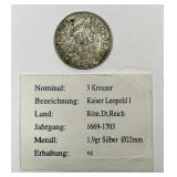 AUSTRIA: 1669-1703 Silver 3 Kreuzer