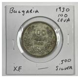 BULGARIA: 1930 Silver 100 Leva Extra Fine XF