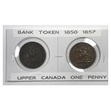 CANADA: 1850 & 1857 One Penny Upper Bank Tokens
