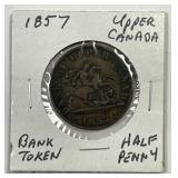 CANADA: 1857 Half Penny Upper Bank Token