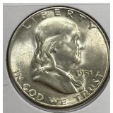 1951-S Franklin Silver Half Brilliant Uncirculated