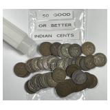 Roll of 50 Indian Head Cents Good or Better