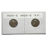 1925-S & 1926-S Lincoln Wheat Cent Pair XF