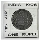 INDIA: 1906 Silver One Rupee
