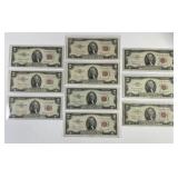 Ten Problem-Free Circulated $2 Red Seal US Notes