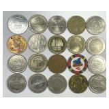 Twenty Different Full Size Casino Tokens & Chips