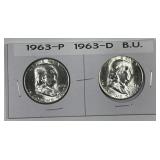 1963 P & D Franklin Silver Half Pair BU