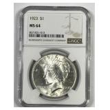1923 Peace Silver $1 NGC MS64