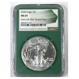 2020 Silver American Eagle NGC MS69 Green Core