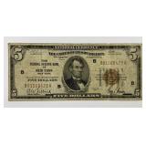 1929 $5 Federal Reserve Bank Note B New York Fine
