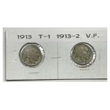 1913 Buffalo Nickel Type 1 & 2 Very Fine VF