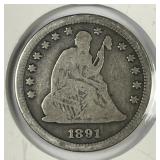 1891-S Seated Liberty Silver Quarter Good