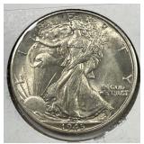 1945-D Walking Liberty Half About Uncirculated AU