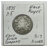 EAST INDIA CO: 1835 Silver Half Rupee XF