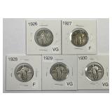 1926-1930 Standing Liberty Quarter 5-Coin Date Run