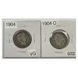 1904 P & O Barber Silver Quarter Pair