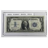 1934 $1 Silver Certificate FUNNY BACK Fr#1606