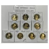 Ten Different Proof Sacajawea Dollars