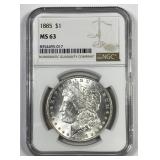 1885 Morgan Silver $1 NGC MS63