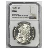 1881-S Morgan Silver $1 NGC MS64