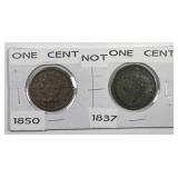 1850 Large Cent w/1837 Hard Times Token