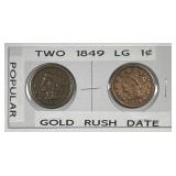 1849 Braided Hair Large Cent Pair Gold Rush Dates