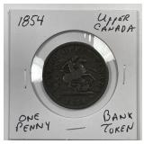 CANADA: 1854 One Penny Upper Bank Token