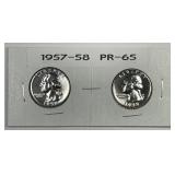 1957 & 1958 Washington Silver Quarter Proof Pair