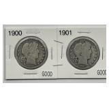 1900 & 1901 Barber Silver Half Pair Good G