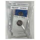 Lot of 20 Different Dated Proof Roosevelt Dimes