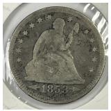 1853 Seated Liberty Arrows & Rays Quarter Good