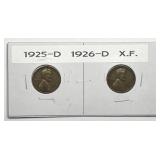 1925-D & 1926-D Lincoln Wheat Cent Pair XF