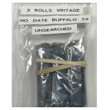 Three Vintage Rolls Of No Date Buffalo Nickels