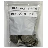 Lot of 100 No Date Buffalo Nickels