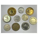 Ten Different Smaller Size Casino Tokens