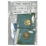 1981-S Type 2 Proof Washington Quarter 10-Pcs