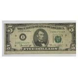 1974 $5 FRN Note Off Center Error, Circulated