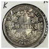 GERMANY: 1915-F Silver 1 Mark Uncirculated UNC