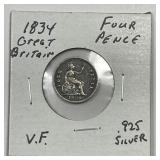 GREAT BRITAIN: 1836 Silver 4 Pence 4p Very Fine VF