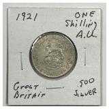 GREAT BRITAIN: 1921 Silver Shilling 1s AU
