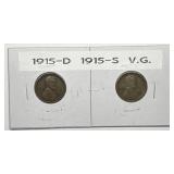 1915 D & S Lincoln Wheat Cent Pair Very Good